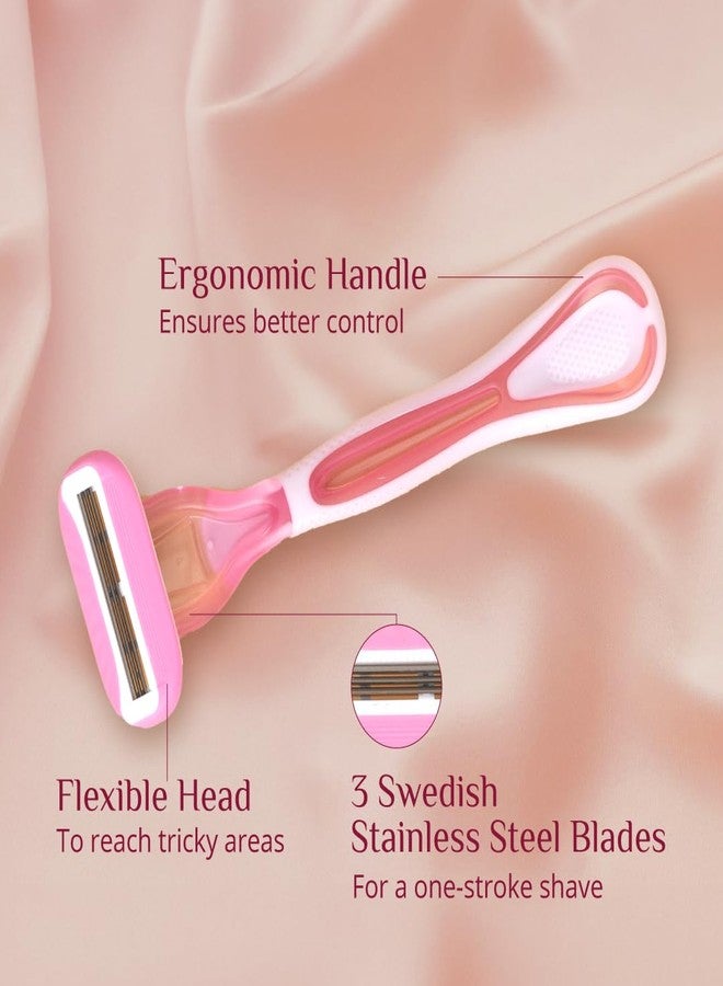 Carmesi Silk Care Body Razor for Women - Pack of 3 | Smooth & Painless Hair Removal For Arms, Legs, & Underarms | Aloe Vera and Vitamin E Lubrication Strip | Soft & Silky Skin | Flexible Head - Image 4